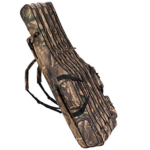 Arapaima Fishing Equipment® Rutentasche für 4, 6 oder 8 Angelruten | Angeltasche | Angelrucksack für Angelausrüstung - Camouflage 4 Innenfächer - 210 cm