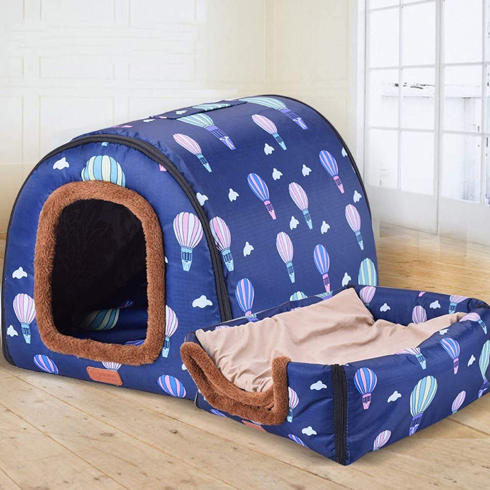 ANQI Faltbares 2-in-1-Nischen/Haus für große Hunde und Katzen, mit warmen, weichen Kissen, abnehmbares Höhlennest, maschinenwaschbar, für drinnen und draußen