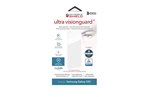 ZAGG InvisibleShield Ultra VisionGuard+ Displayschutzfolie für Samsung Galaxy S20, antimikrobiell, Stoßschutz, kratzfest, Blaulichtfilter