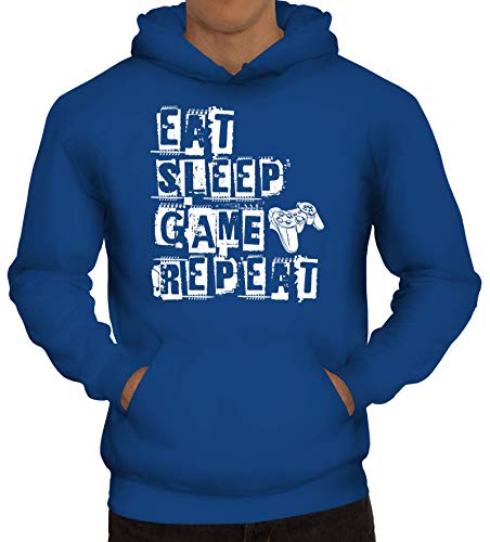ShirtStreet Geschenkidee für Gamer Gaming Herren Hoodie Männer Kapuzenpullover Gamer - Eat Sleep Game Repeat, Größe: S,Royal Blau