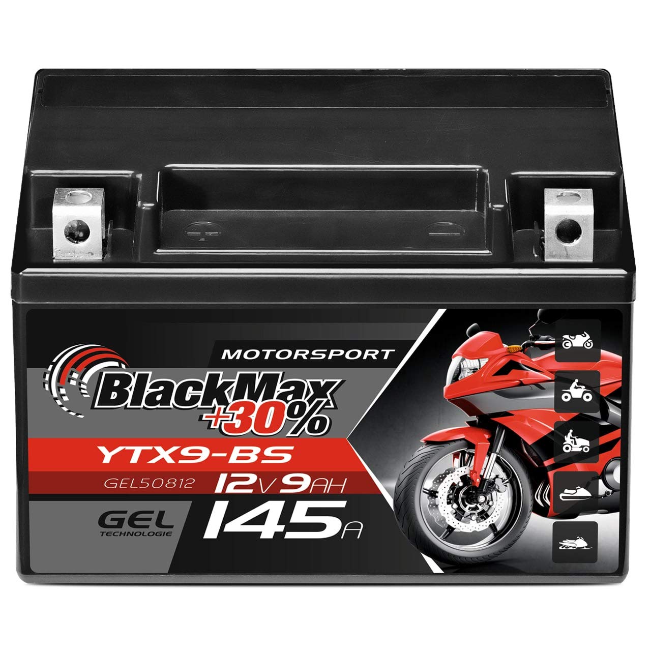 BlackMax YTX9-BS GEL Motorradbatterie 12V 9Ah CTX9-BS Batterie GTX9-BS ETX9-BS
