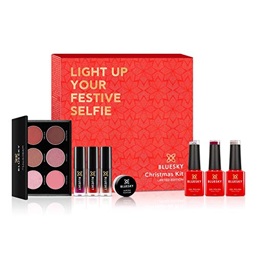 BLUESKY Beauty Kit (Limited Edition) | Maniküre Set mit Shellack + Lippgloss-Set + Lidschatten-Palette + Aurora Powder