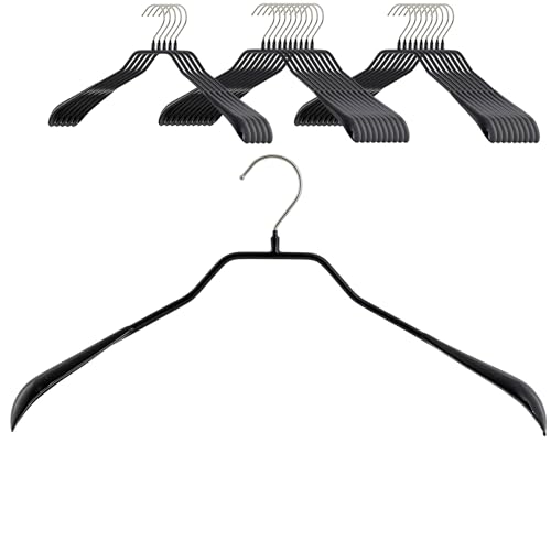MAWA Kleiderbügel, 25 Stück, körpergeformte Metallbügel für Jacken, Mäntel, Blazer und Jacketts, 360° drehbarer Haken, hochwertige Antirutsch-Beschichtung, 42 cm breit, Schwarz