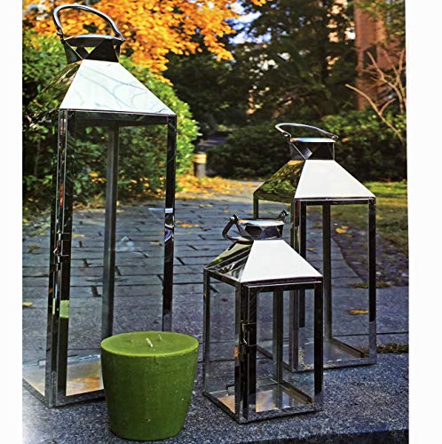 Traumhaftes 3er Set Luxus XXL Gartenlaterne Edelstahl Windlicht Laternen Set Höhe 24/40/53cm