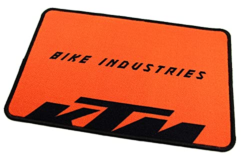 KTM Bike Industries Fußmatte, Maße 49cm x 69cm, Schmutzfangmatte, Abtreter, Fußabtreter, Eingangstürmatte, rutschfest, Gekettelt, Ideal für Haustür, Flur Büro, Orange und Schwarz