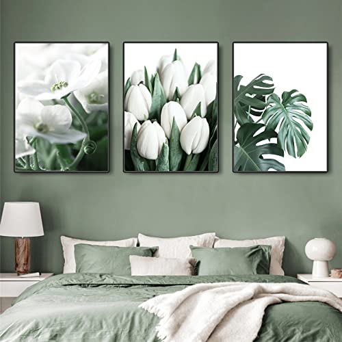 Trayosin 3-teiliges Poster Set, Moderne Aesthetic Grüne Pflanze Blume Bilder Leinwand Gemälde Wandkunst, Wanddeko Bild Wohnzimmer & Schlafzimmer,Moderne Wandbilder, ohne Bilderrahmen (50x70cm)