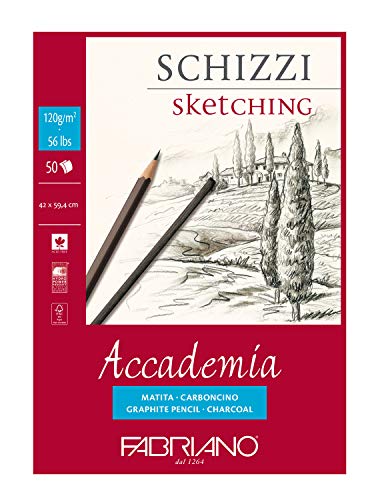 Honsell 41124259 - Fabriano Accademia Schizzi, DIN A2, 120 g/m², 50 Blatt, weiß, hochwertiges, radierfestes Zeichenpapier, säure- und ligninfrei, für alle Trockentechniken