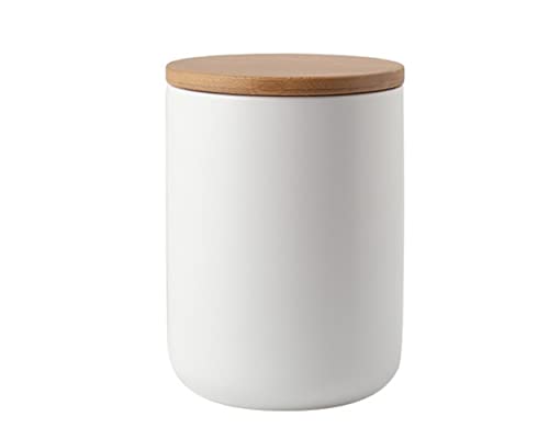 Ceramic Food Storage Jar with airtight Sealed Bamboo lid Sealed Food Storage Container Canister can be Used for Tea, Coffee, Spices, etc. (White 24.63oz/700ml)