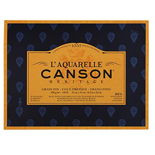 CANSON Aquarellmalerei Canson Erbe Block geklebt 4 Seiten 20 Blatt feine Körnung Feine Körnung 31 x 41 cm