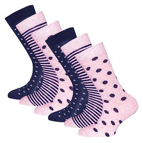 EWERS 6er-Pack Kindersocken Punkte/Ringel - 6 Paar Socken für Mädchen mit Punkte/Ringel-Motiven, MADE IN EUROPE, Rosa/Blau, Größe 35-38