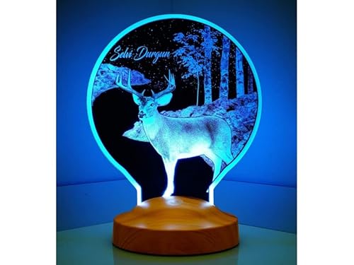 Geschenkelampe für Tierliebhaber mit Gravur Personalisiert Delphin Pferd Elefant Hirsch Deko Lampe (Hirsch)