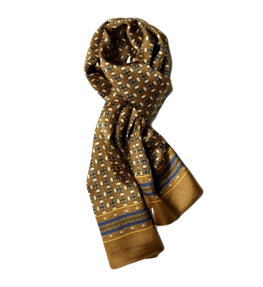 UK_Stone Halstuch Herren 100% Seide Schal Vintage Pattern Seidenschal Herrenschal, (Kariert Blumen Pattern Golden)