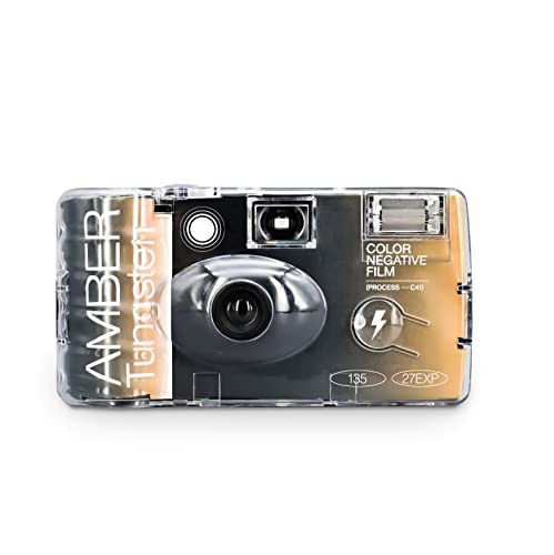 Reto Amber Tungsten 35 mm Einweg-Filmkamera 27 Aufnahmen, ISO800 Cine Film, C-41 Verarbeitung, fokusfrei, eingebauter Blitz, einmaliger Gebrauch (Film und Batterie im Lieferumfang enthalten)