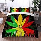 Qinniii 3 Teilig Bettgarnitur Bettwäsche,Reggae Rasta Marihuana Leaf Weed,Gemütlich 3D Mikrofaser Bettbezug Set + 2 Kissenbezug 135 x 200 cm