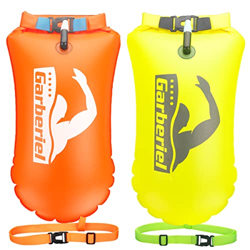 2 Stück Schwimmboje 20L Schwimmhilfe und Dry bag für Schwimmer, Triathleten, Kajakfahrer, Schnorchler, offene Wasserschwimmboje für sicheres Schwimmtraining (gelb und orange)