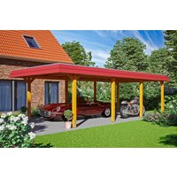 Skan Holz Carport Wendland Eiche hell 409 x 870 cm EPDM-Dach Blende Rot