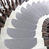 10/15 Stück Teppich-Treppenstufen,Anti-Rutsch Treppen Treppenstufen für Holzstufen,Sicherheit Stufenteppich, Selbsthaftende Stufenmatten, Waschbare Stufen,sehr geeignet-Grau||15PCS(24×65+4cm)