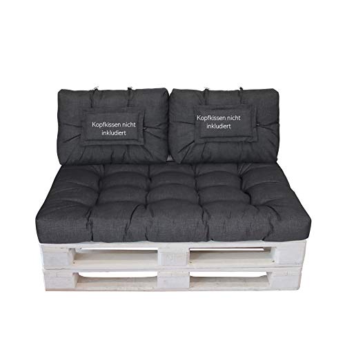 LILENO HOME Palettenkissen Set Anthrazit - Set 2: (1x Sitzteil + 2X Rückenteil klein) - Polster für Europaletten - Palettenkissen Outdoor als Sitzkissen für Palettenmöbel