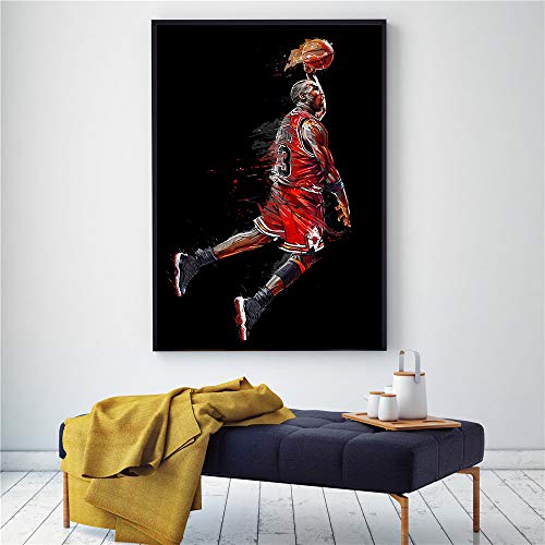 Abstraktes Leinwandbild Michael Jordan Fly Dunk Basketball Wandbilder für Wohnzimmer Dekoration Schlafzimmer Poster (100 x 160 cm ungerahmt)