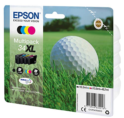 Epson Original 34 Tinte Golfball (WF-3720DWF WF-3725DWF, Amazon Dash Replenishment) Multipack 4-farbig