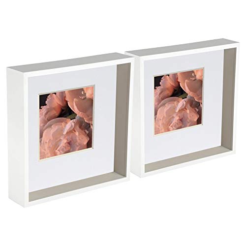 Nicola Spring 2 Stück 10 x 10 3D-Schatten-Tief Box Photo Frame Set - Craft Anzeigen Bilderrahmen mit 6 x 6-Halterung - Weiß