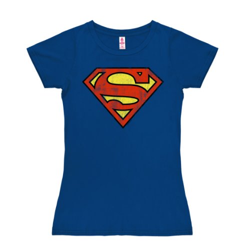 Logoshirt Damen T-Shirt Superman - Logo Blau (Azure Blue 091) L