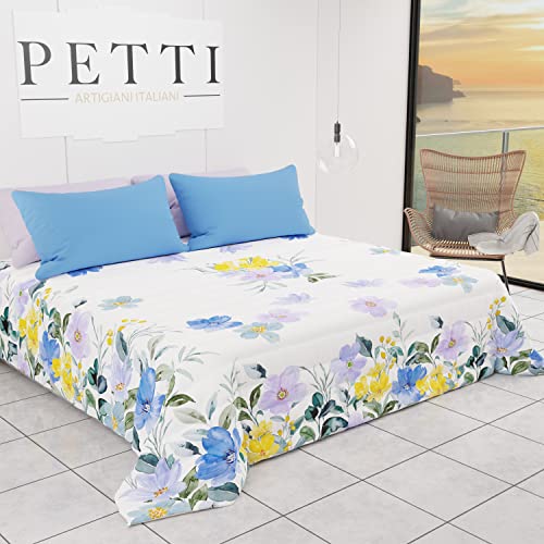 PETTI Artigiani Italiani - Tagesdecke für Frühling, Sommer, Einzelbett, Blumen-Design 04, 100 % hypoallergen, Mikrofaser, 100 % Made in Italy