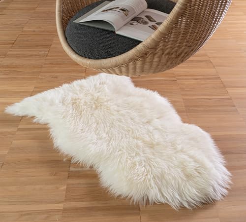 IPEA Teppich aus echtem Schaffell, weiß, hergestellt in Italien, 90/100 cm, Naturleder, weiches und dichtes Fell für Schlafzimmer, Wohnzimmer, Dekor