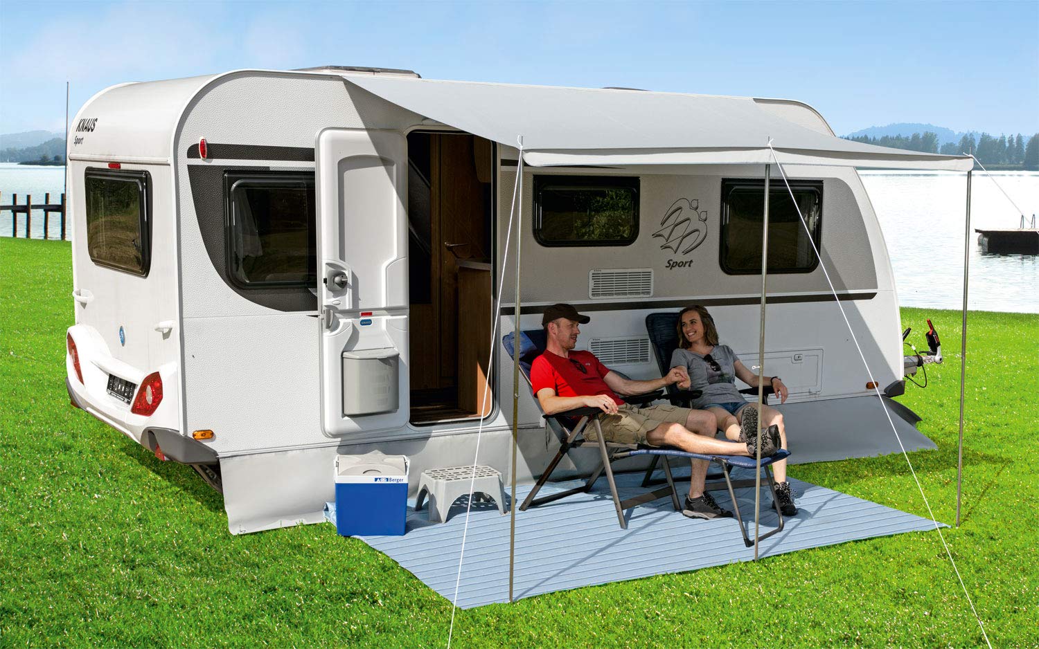 BERGER Ideal II Vorzelt Auto 340 x 240 cm | Wasserabweisendes Busvorzelt | Sonnensegel, Sonnenvordach für Auto/Wohnwagen, Flexible Markise für Camping