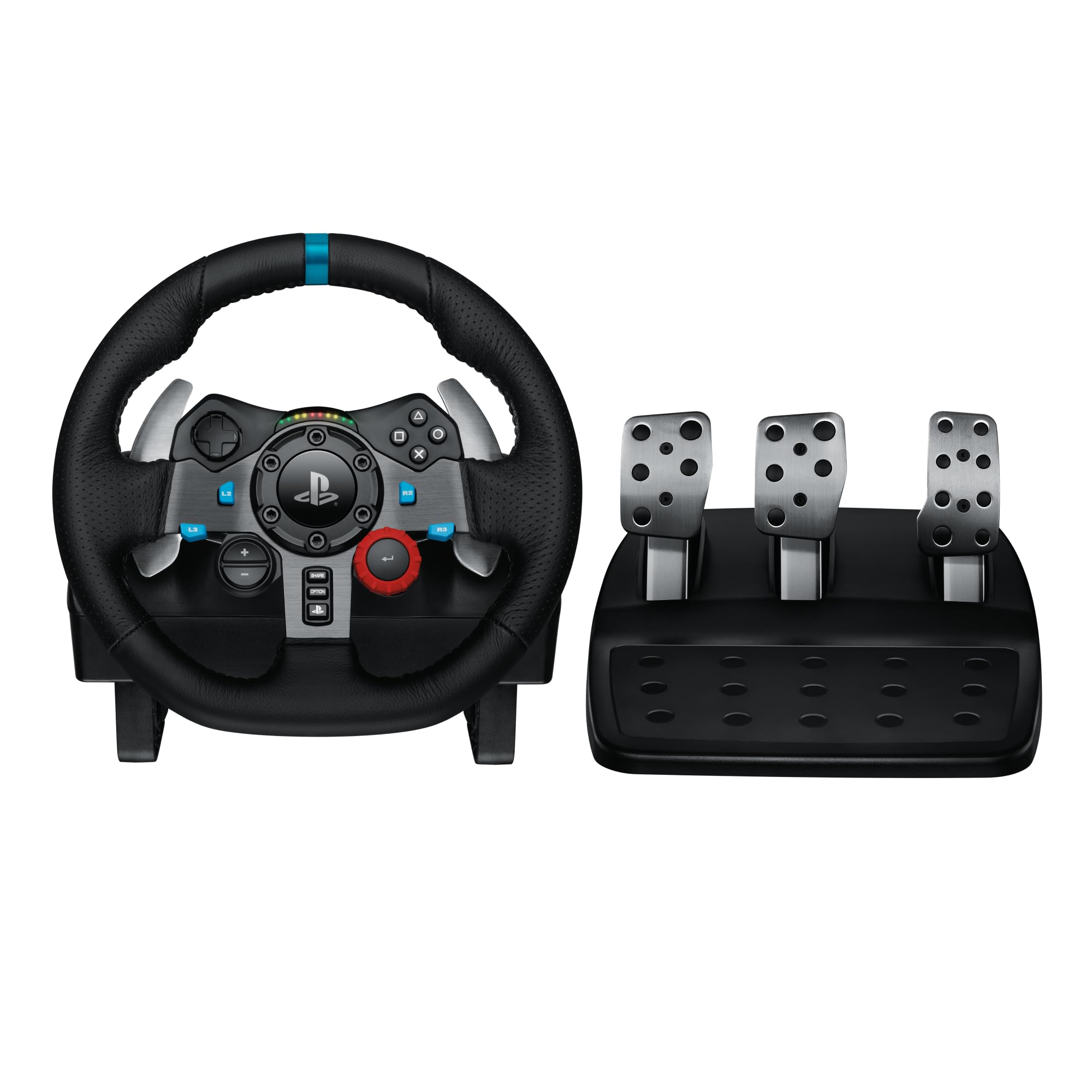 Logitech G G29 Driving Force Racing Wheel und Bodenpedale, Real Force Feedback, Edelstahl-Schalthebel am Lenkrad, Leder-Lenkradbezug für XPS5, PS4, PC, Mac, Schwarz