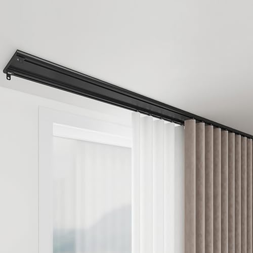Vorhangschiene 2-läufig Gardinenschiene (1,0 m–6,0 m) Deckenschiene Schwerlast Gardinenstange Raumteiler, für Wohnzimmer, Schlafzimmer (Color : Black, Size : 3.6m(3 * 1.2m))