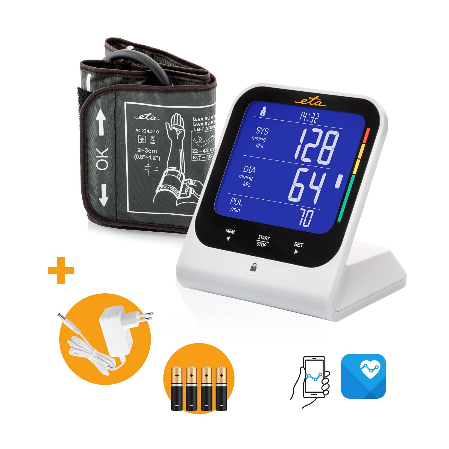 ETA Oberarm Blutdruckmessgerät für 2 Personen mit Smart App