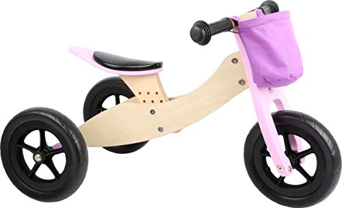 small foot 11611 Trike Maxi 2 in 1 Rosa aus Holz, DREI-und Laufrad, Verstellbarer Sitz und gummierte Reifen Outdoor Spielzeug