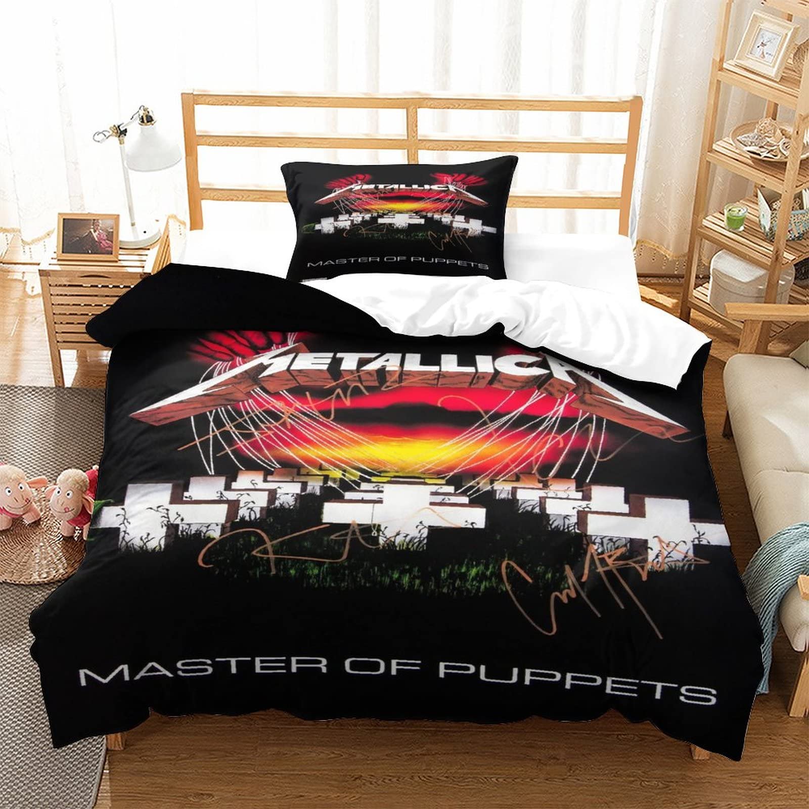 Metallica Bettbezug Set 3D Heavy-Metal-Band Muster Print Bettwäsche Rock 'n' Roll Steppbett Bettbezug Set Für Kinder,Mikrofaser einzeln（135x200cm）
