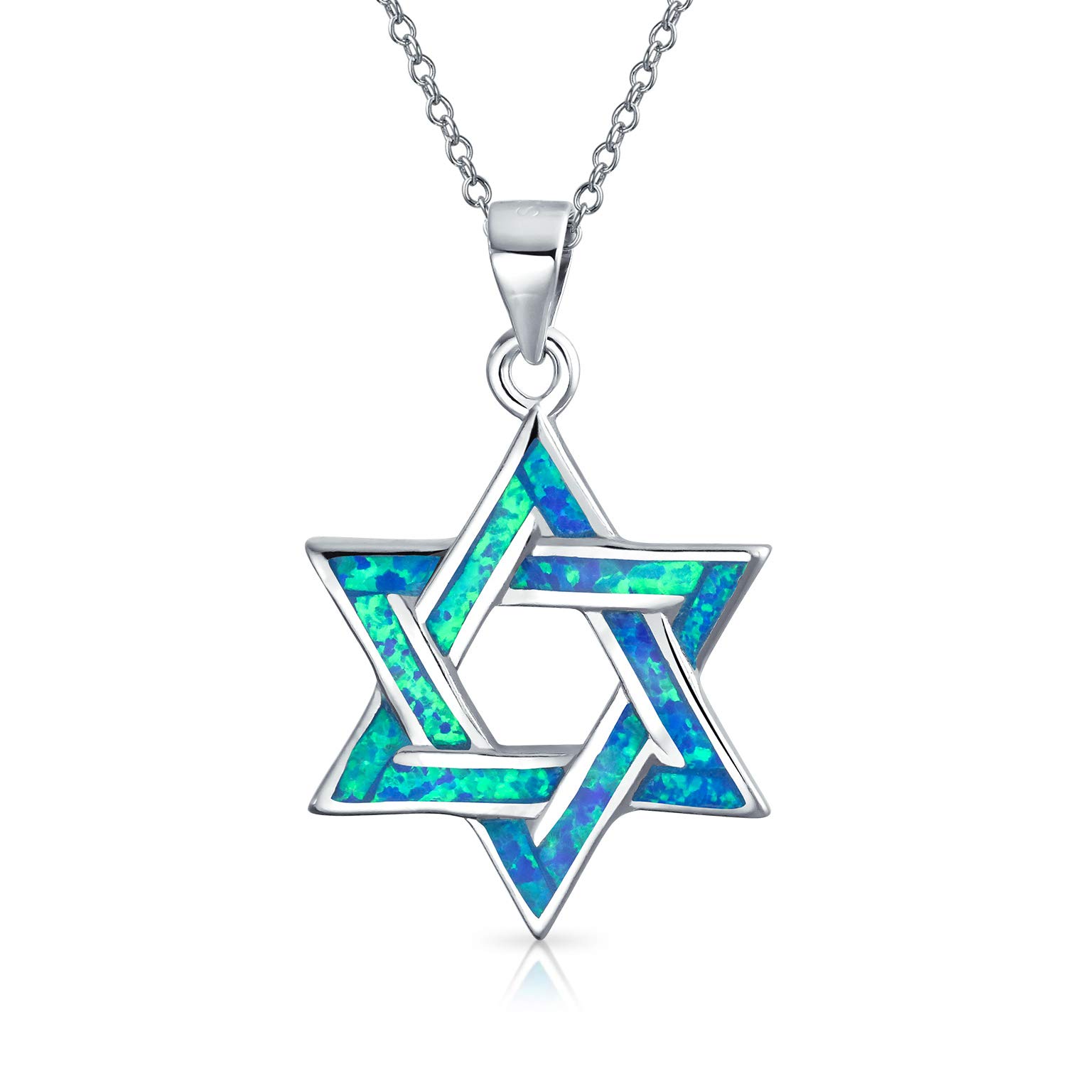 Hanukkah Magen Judaic Blue Created Opal Inlay Star of David Anhänger Halskette Für Bat Mitzvah Für Frauen Und Jugendliche 925 Sterlingsilber