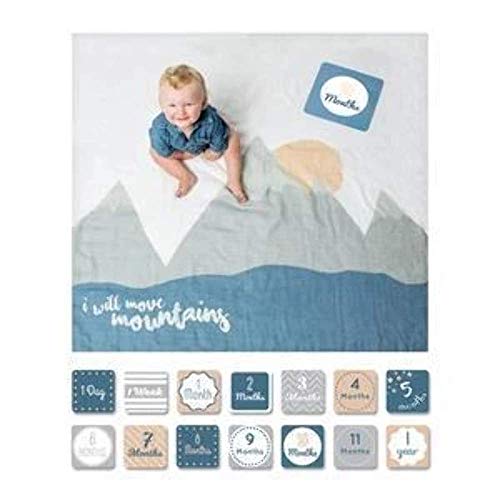 Lulujo Baby-Decke Swaddle mit 14 Monats-Karten Baby-Karten zum Fotografieren und festhalten der ersten Entwicklungsschritte Ihres Babys im ersten Lebensjahr Motiv I will move mountains