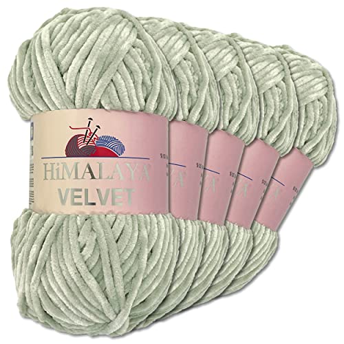 Wohnkult Himalaya 5 x 100 g Velvet Dolphin Wolle 40 Farben zur Auswahl Chenille Strickgarn Glanz Flauschgarn Accessoire Kleidung (90057 | Grau)
