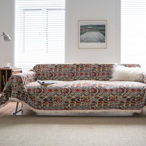 HMGAQNP Sofabezug, Schal-Decken, gestrickter Überwurf rutschfeste Baumwolle staubdicht groß für Sofas 3-Sitzer Bohemian-Stil mit Quasten geeignet für Bett Outdoor Camping(B,70.8 * 70.8in)