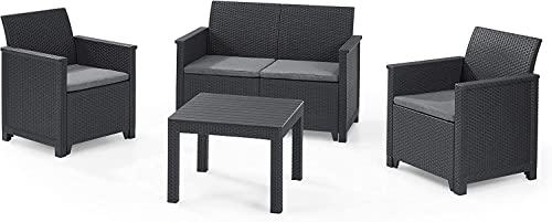 Koll Living Lounge-Set Emma 4-TLG. 2er Sofa, 2 Sessel & Tisch, Sitzgruppe in ansprechender Rattanoptik - höchster Sitzkomfort durch ergonomische Rückenlehnen