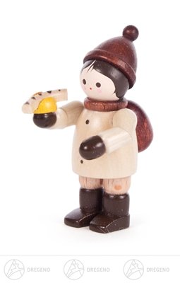 Rudolphs Schatzkiste Weihnachtliche Miniatur Junge mit Bratwurst Natur Breite x Höhe ca 2,2 cmx4,6 cm NEU Erzgebirge Weihnachtsfigur Holzfigur