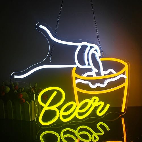 Looklight Beer Neon-Schilder Bier einschenken Leuchtreklamen Gelbe LED Bierflaschen-Neonlicht-Schilder Dimmbare Bar Neon schild für Heim Bar Männerhöhle Restaurant Hotel Party Bar-Schild