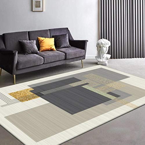 no brand Designer Teppich Wohnzimmer Teppich Einfache graugoldene geometrische Nähte-150 * 200CM，fürs Wohnzimmer, Schlafzimmer, oder kinderzimmer Teppich
