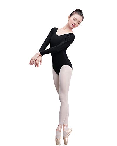Shaoyao Damen Aerial Yoga Körperanzug Ballett Trikot Kleidung Üben 3/4 Arm Gymnastik Slim Fit Tanz-Body Schwarzer Cx S