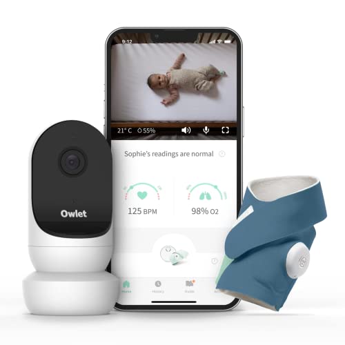 Owlet Babyphone Duo - Smart Sock + Cam 2 Babyphone mit Kamera und App im Set - Baby-Socke mit Pulsoximeter Funktion + mobiles Videobabyphone im Bundle, Nachtblau…