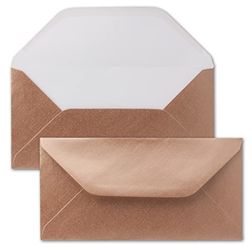 150 Brief-Umschläge Bronze Metallic DIN Lang - 110 x 220 mm (11 x 22 cm) - Nassklebung ohne Fenster - Ideal für Einladungs-Karten - Serie FarbenFroh