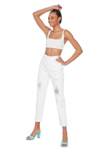Trendyol, weiße zerrissene detaillierte hohe Taille Mom Jeans, weiß, 40