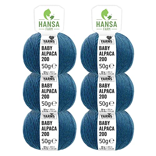 HANSA-FARM | 100% Baby Alpakawolle in 50+ Farben (kratzfrei) - 300g Set (6 x 50g) - weiche Alpaka Wolle zum Stricken & Häkeln in 6 Garnstärken by Hansa-Farm - Deep Ocean Heather (Blau)