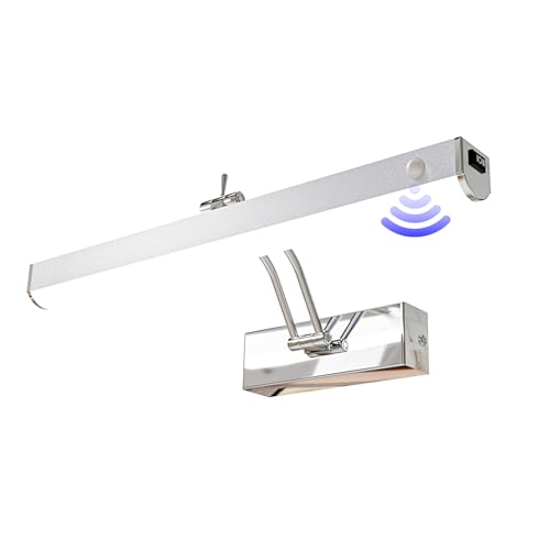QEGY LED Bad Spiegelleuchte mit Schalter, IP44 Badleuchte Spiegellampe mit Bewegungsmelder, 6000K Badlampe Schminklicht für Badezimmer Wandlampe Edelstahl Automatische Abschaltung,42cm8w