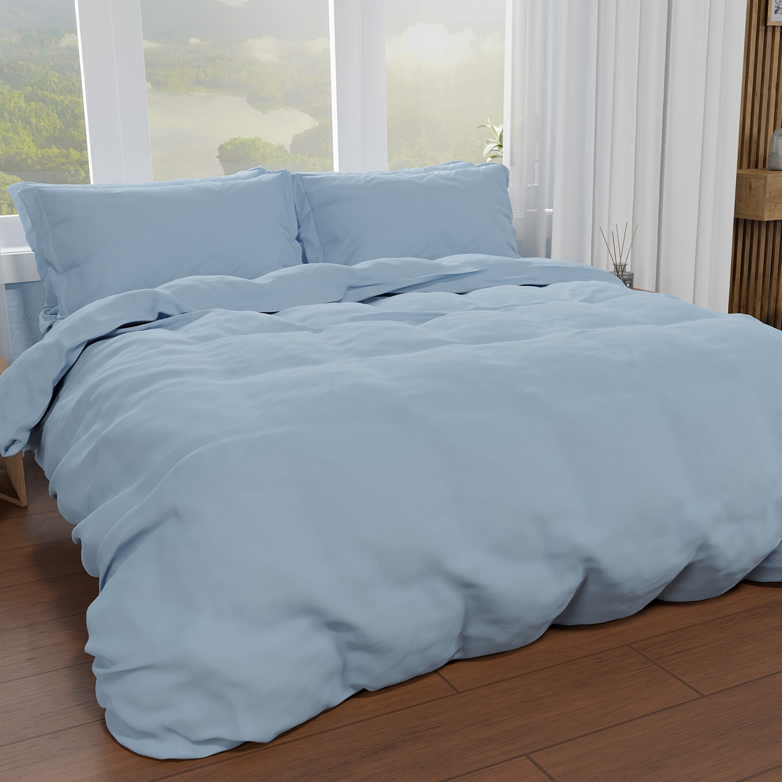 PETTI Artigiani Italiani - Bettbezug für französisches Bett, Bettbezug und Kissenbezüge aus Mikrofaser, einfarbig hellblau, 100% Made in Italy