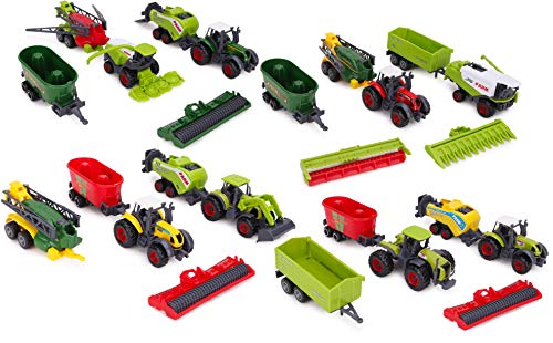 Toyland® Packung mit 6 Druckguss-Traktoren und Geräten aus Metalldruckguss - Ca. 5cm - 4 Sortiert - Sammle sie alle